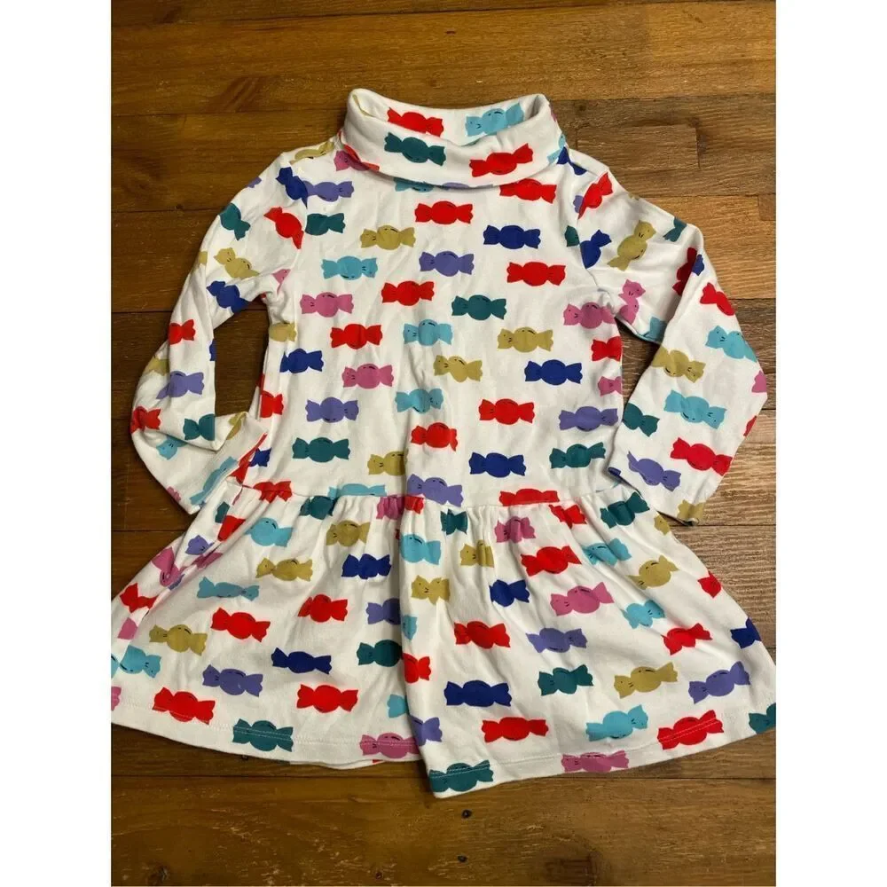 Hanna Andersson size 4 Long Sleeve Turtleneck Dress red white candy bonbon girls